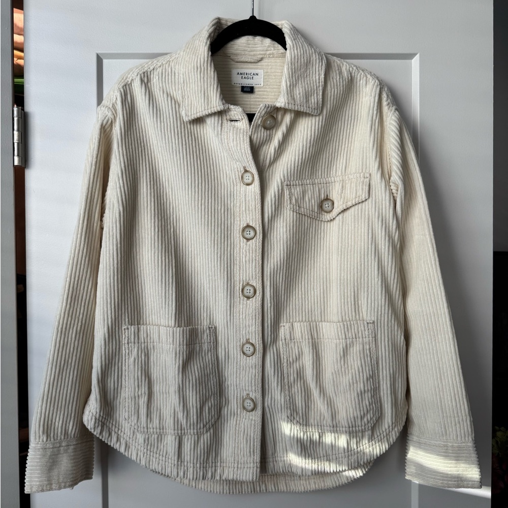 American Eagle Outfitters Off-White Corduroy Button Shirt Jacket